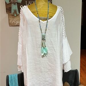 Unique Spectrum White Boho Crochet-Trim Tunic